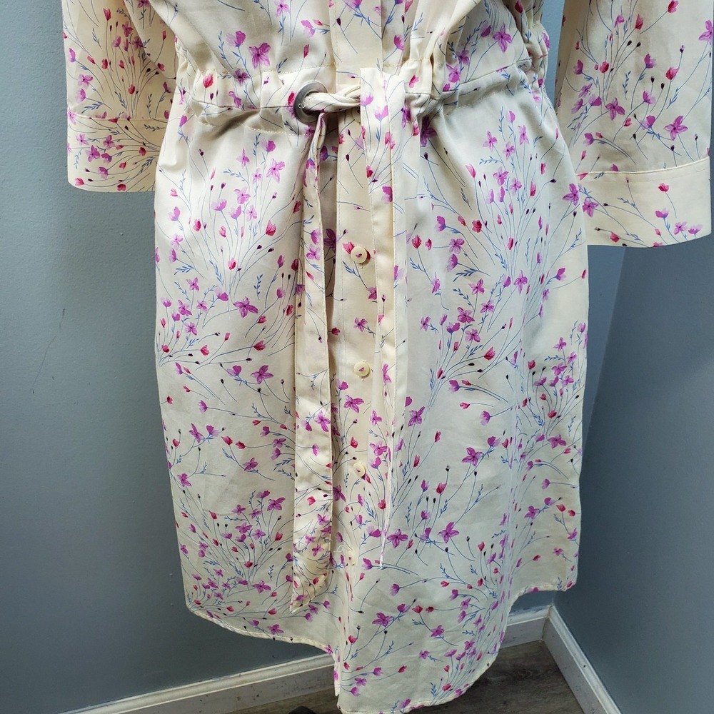 Foxcroft Shirt Dress Womens 12 Multicolor Floral Tie Waist Collared Button Front - Picture 6 of 11